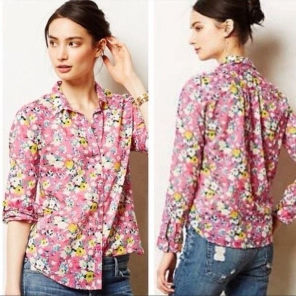 Anthropologie Holding Horses Women's Isla Floral Long Sleeve Blouse‎ Pink Size 4
